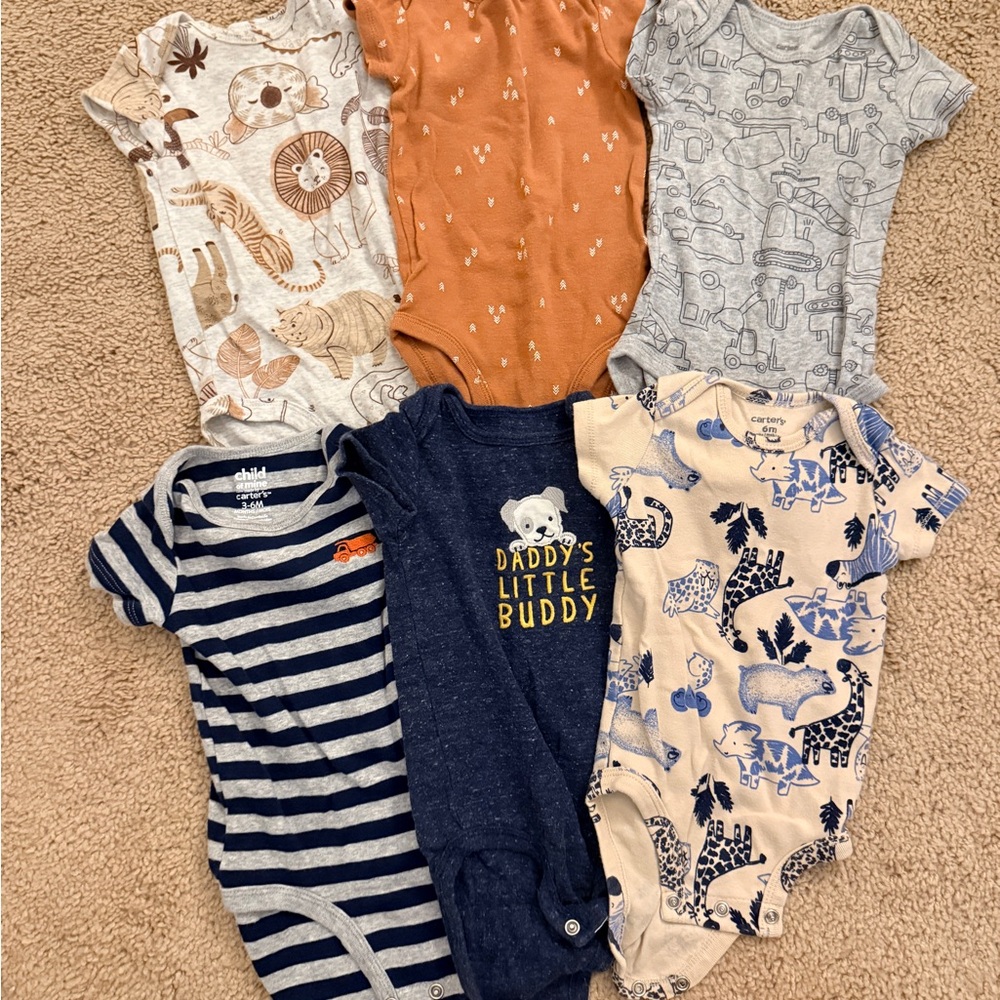 Carter's Baby One-Piece Bodysuit Bundle - Blue, Navy, Gray, Tan, Orange